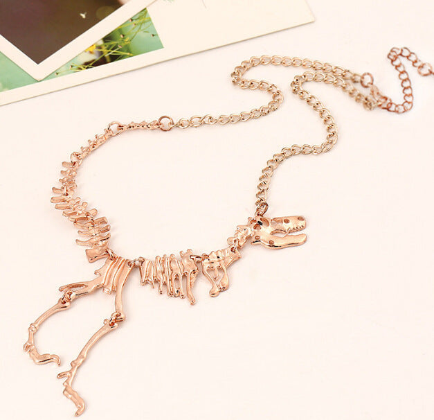 Wholesale Goth Theme Exaggerated Retro Dinosaur Skeleton Alloy Necklace