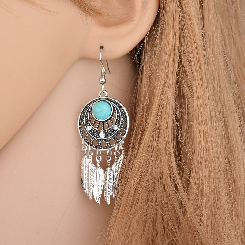 Wholesale Leaf Fringe Turquoise Earrings