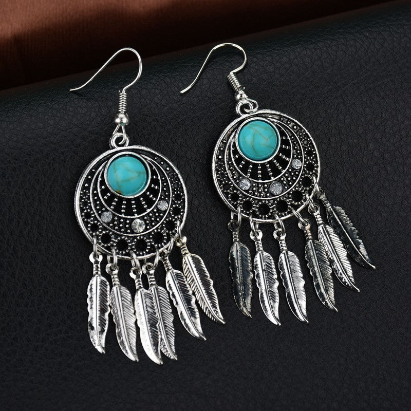 Wholesale Leaf Fringe Turquoise Earrings