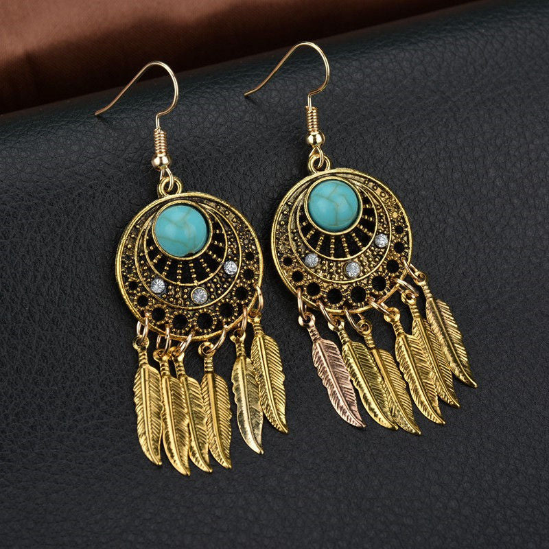 Wholesale Leaf Fringe Turquoise Earrings