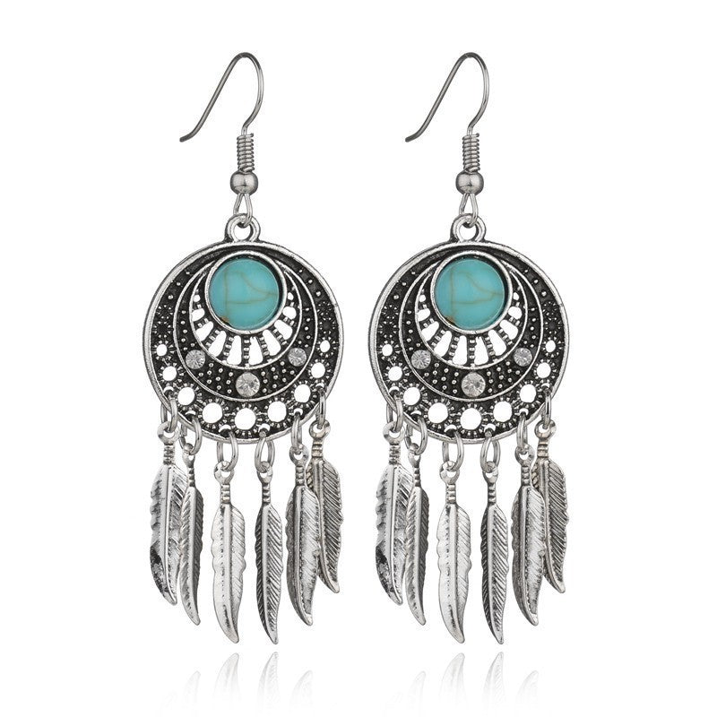Wholesale Leaf Fringe Turquoise Earrings