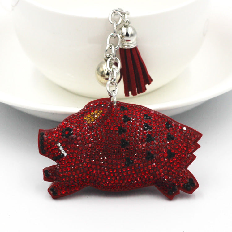 Wholesale Velvet Inlaid Diamond Wild Boar Keychains