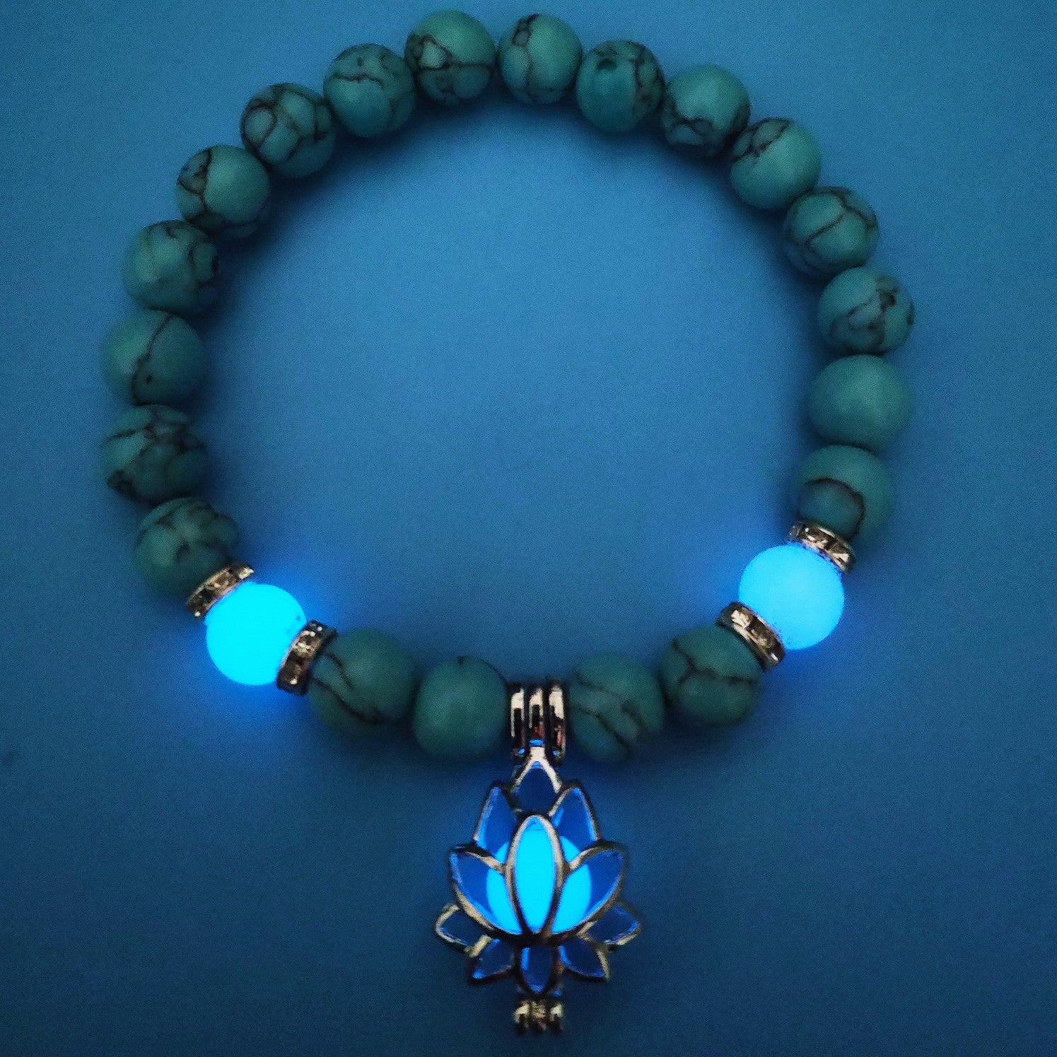 Wholesale Turquoise Luminous Lotus Sanskrit Beaded Bracelet