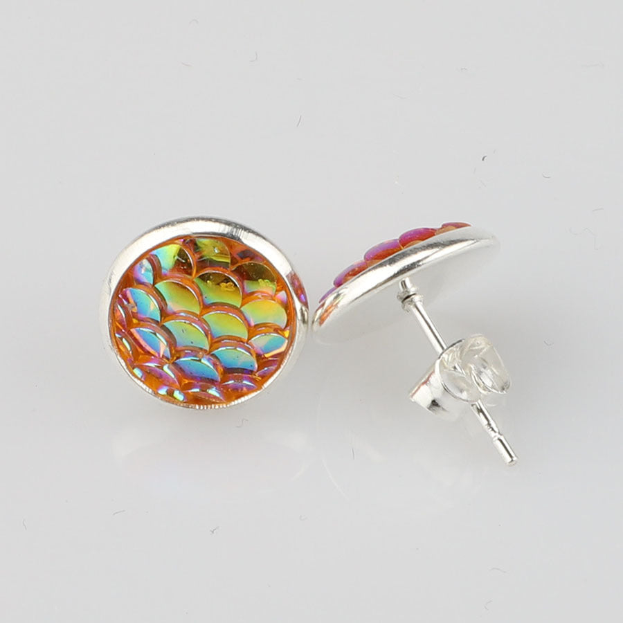 Wholesale Water Plated Silver Titanium Steel Fish Scale Eco-friendly Diamond Stud Earrings