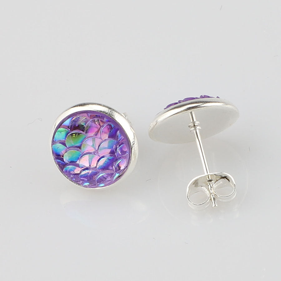 Wholesale Water Plated Silver Titanium Steel Fish Scale Eco-friendly Diamond Stud Earrings