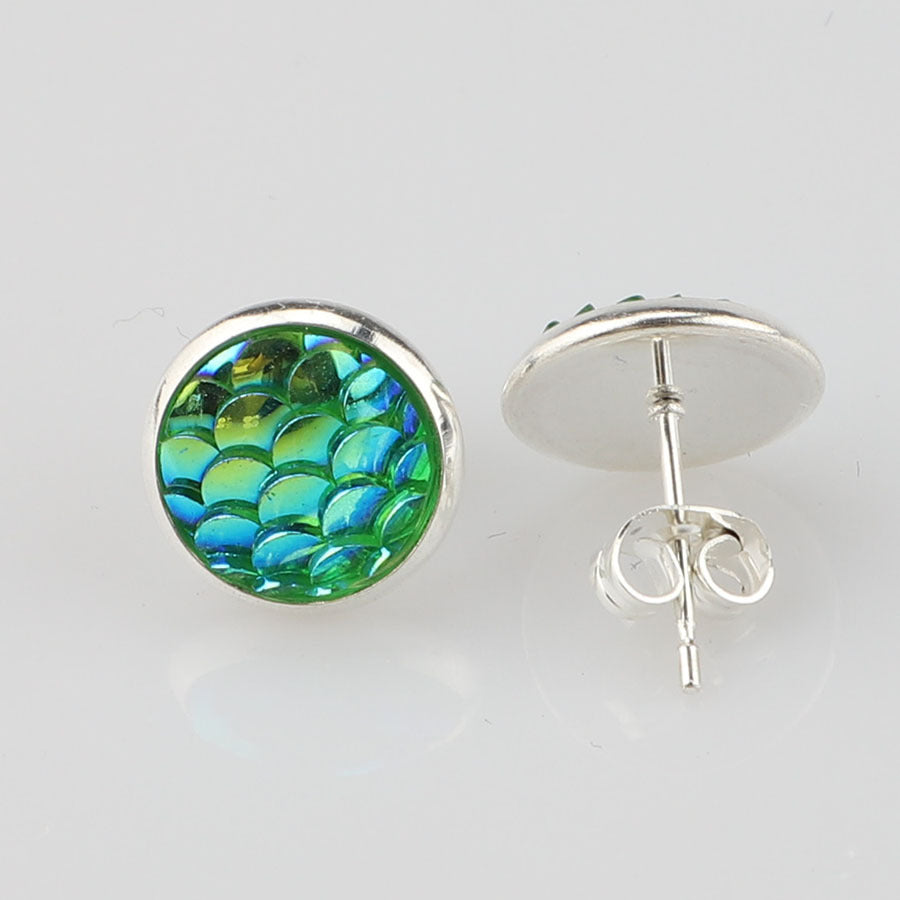 Wholesale Water Plated Silver Titanium Steel Fish Scale Eco-friendly Diamond Stud Earrings