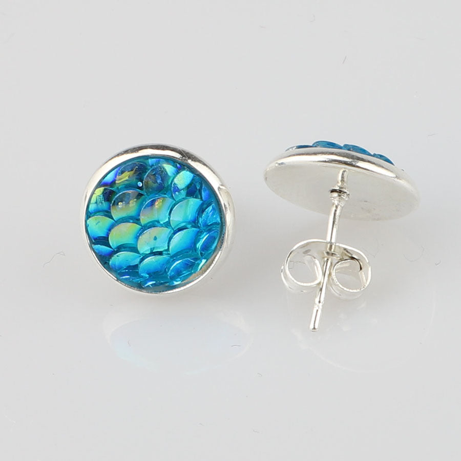 Wholesale Water Plated Silver Titanium Steel Fish Scale Eco-friendly Diamond Stud Earrings