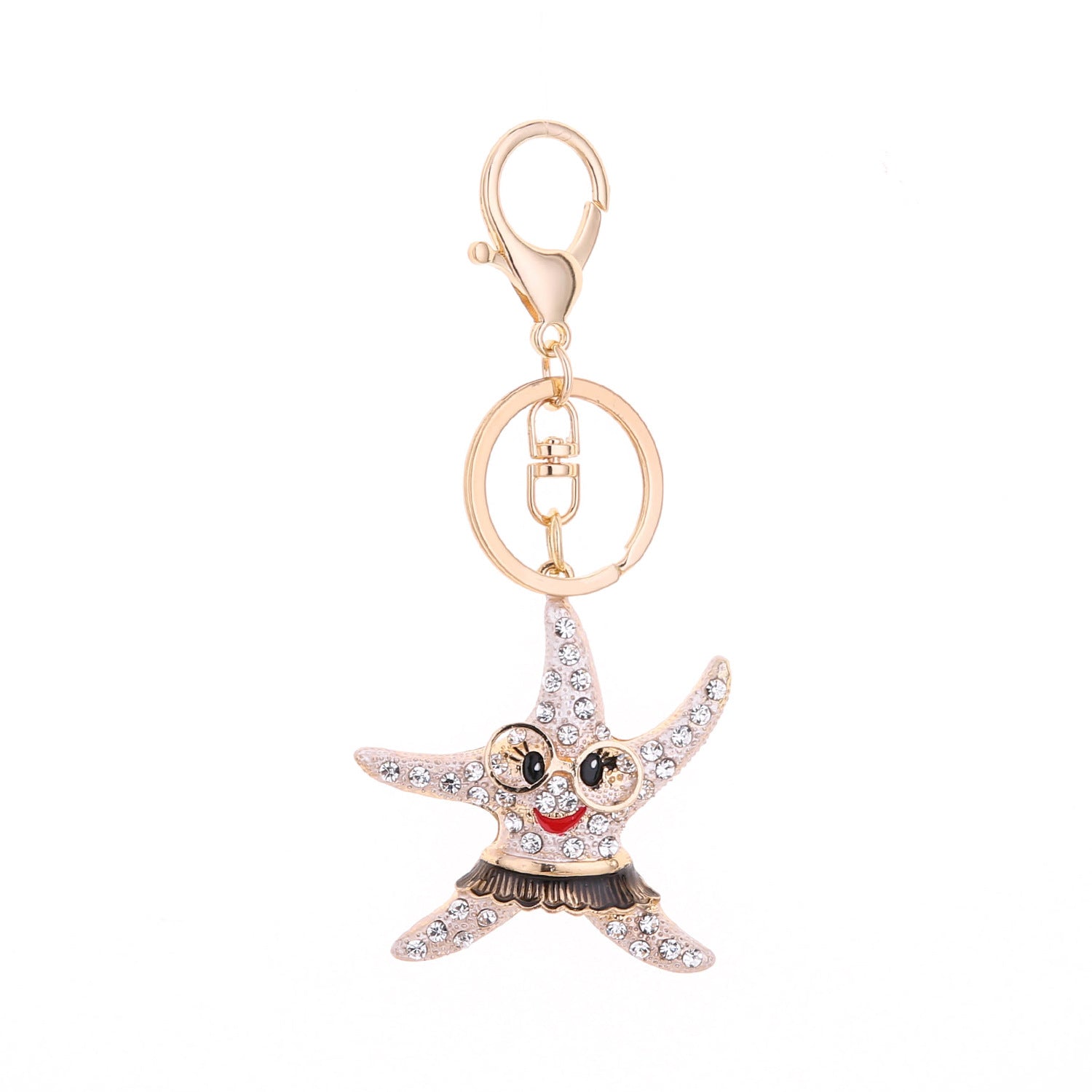 Wholesale Pink Starfish Rhinestone Alloy Keychain For Women Fashion Bag Charm Car Key Accessory Gift
