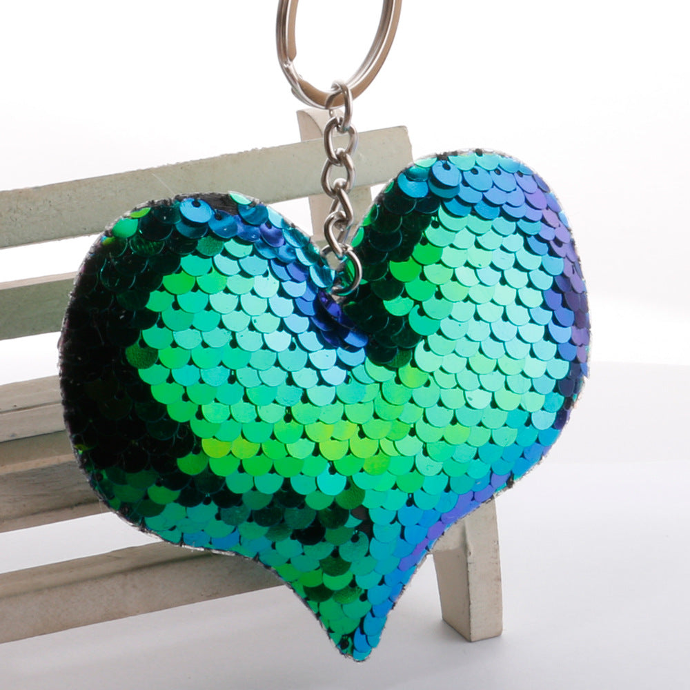 Wholesale Double-sided Reflective Fish Scale Sequins Love Keychain