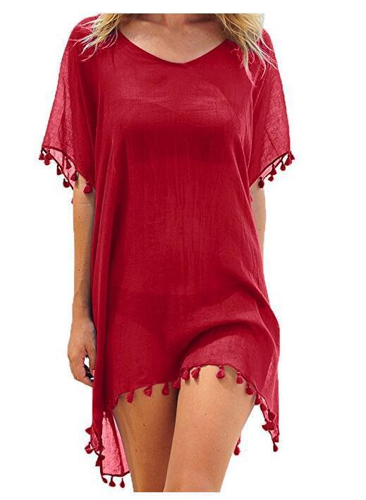 Wholesale Round Neck Chiffon Tassel Dress Loose Cover Up