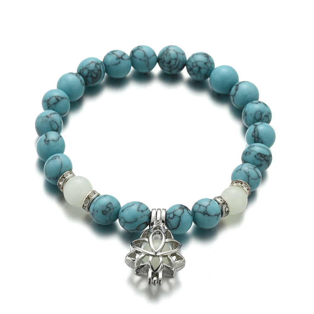 Wholesale Turquoise Luminous Lotus Sanskrit Beaded Bracelet