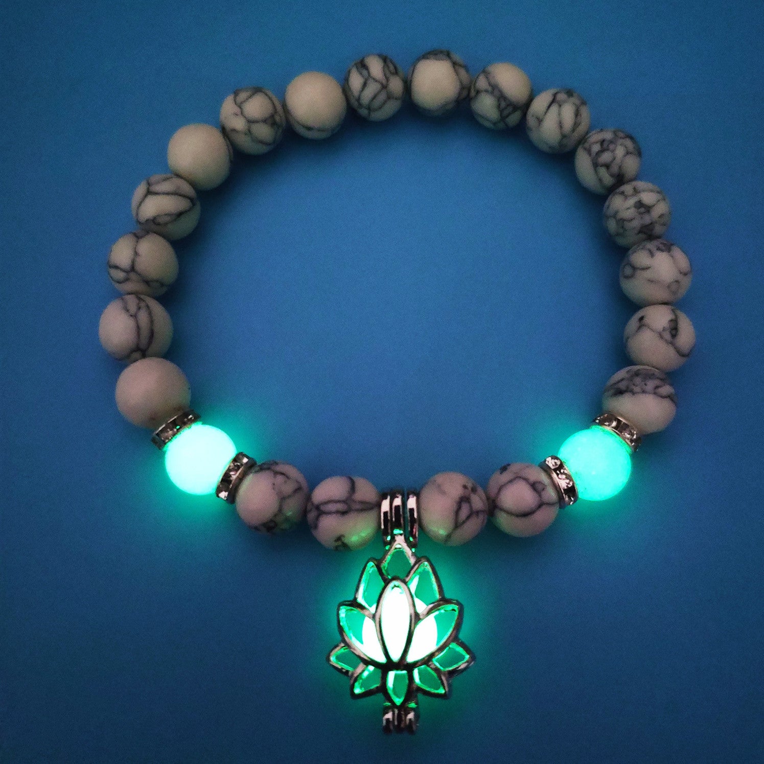 Wholesale Turquoise Luminous Lotus Sanskrit Beaded Bracelet