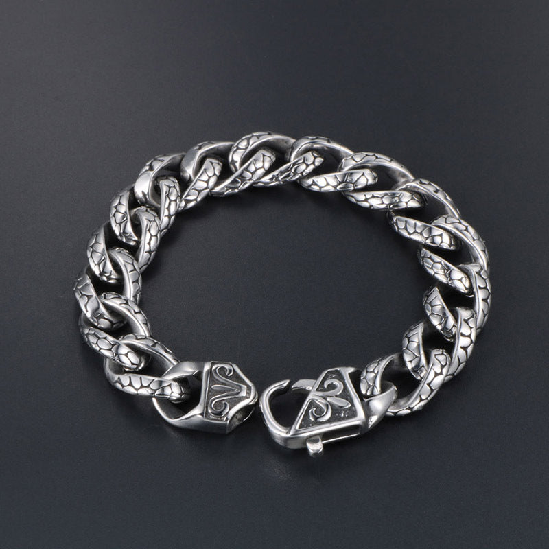 Wholesale Stainless steel leopard print men's titanium steel retro hip hop bracelet