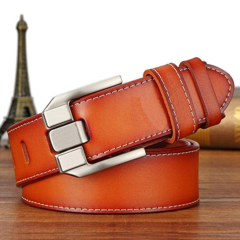 Wholesale Genuine leather belt men' s pin buckle youth retro casual jeans