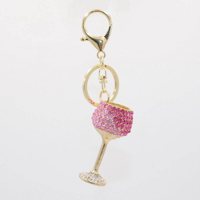 Wholesale Wine Glass Alloy Diamond Metal Keychain