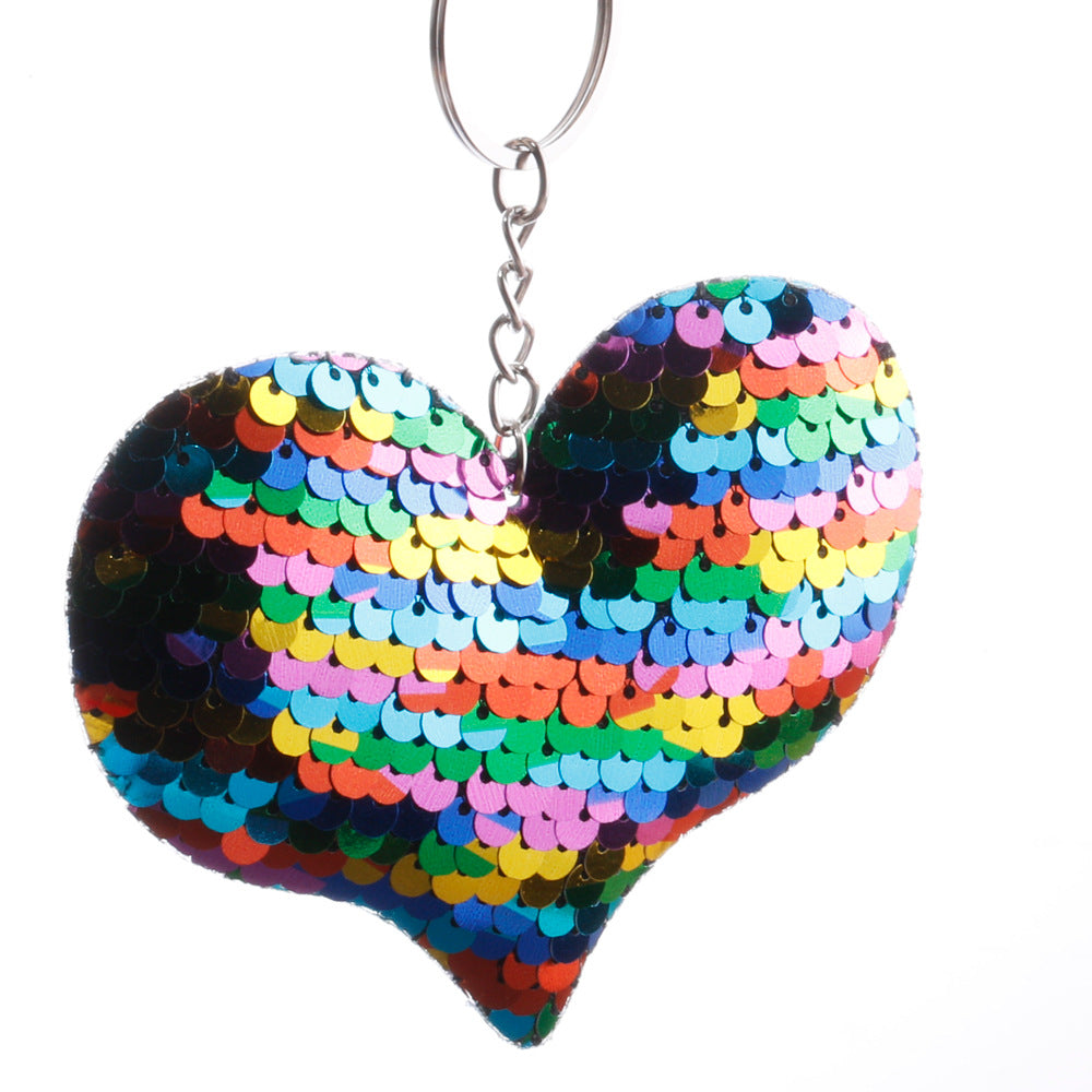 Wholesale Double-sided Reflective Fish Scale Sequins Love Keychain