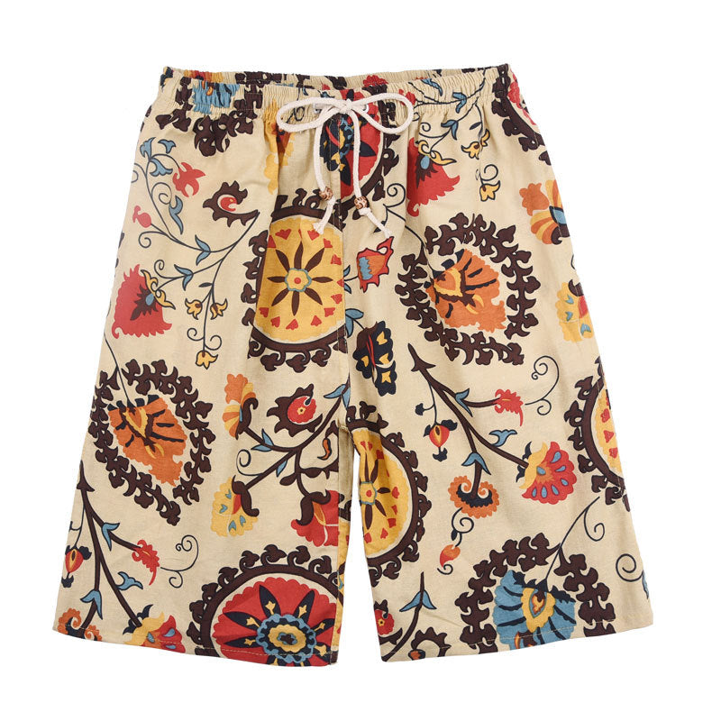 Wholesale Cotton & Linen Printed Five Cent Loose Plus Size Swimwear Shorts