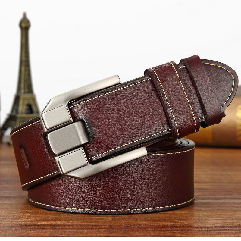 Wholesale Genuine leather belt men' s pin buckle youth retro casual jeans