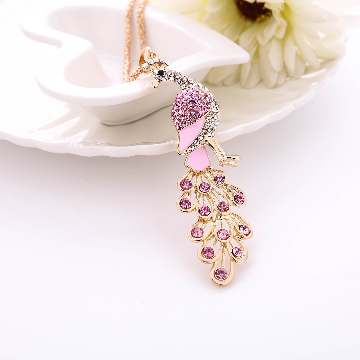 Wholesale Peacock Color Alloy Dot Diamond Keychain