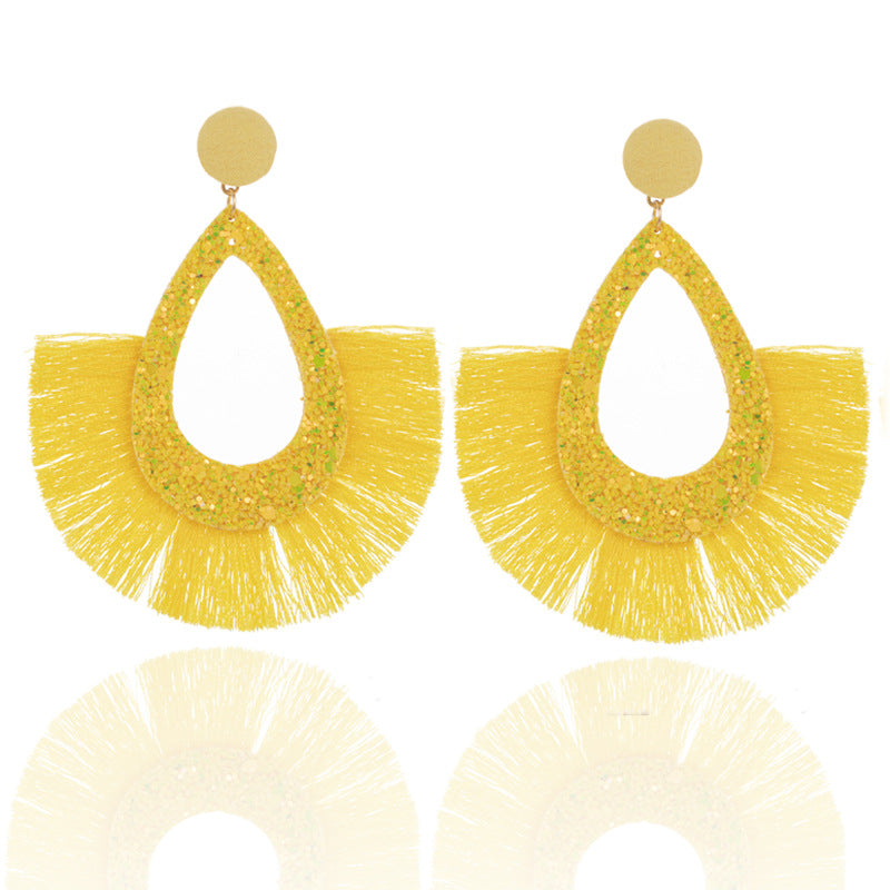 Wholesale Exaggerated Tassel Geometric Water Drop Hollow Diamond Earrings