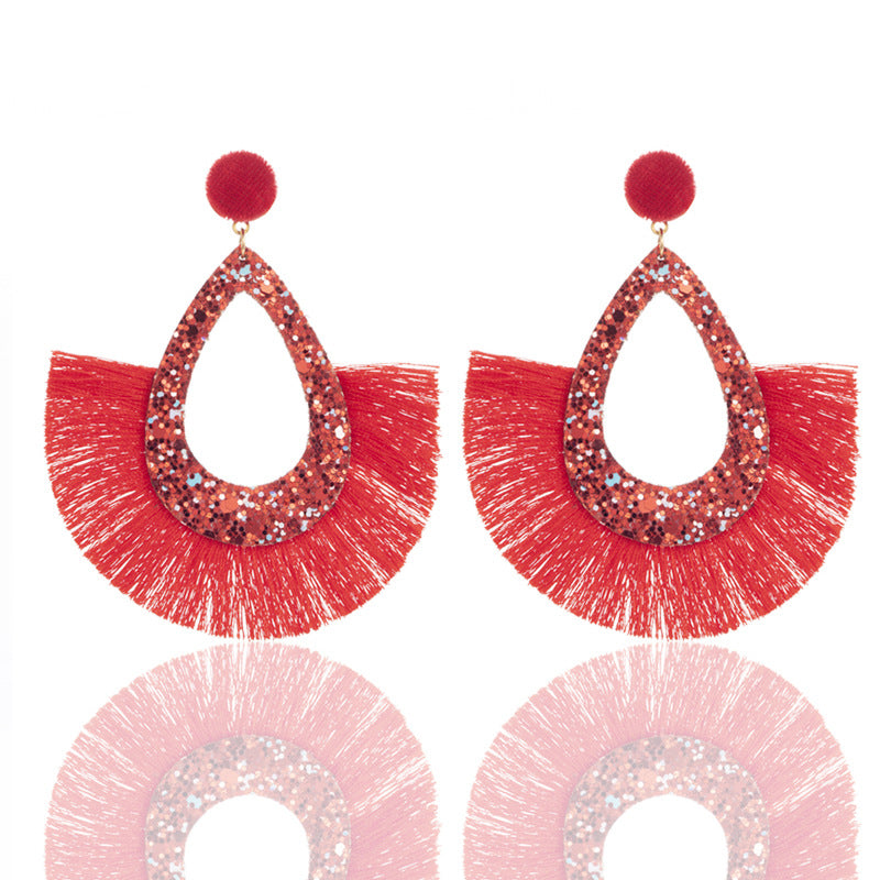 Wholesale Exaggerated Tassel Geometric Water Drop Hollow Diamond Earrings