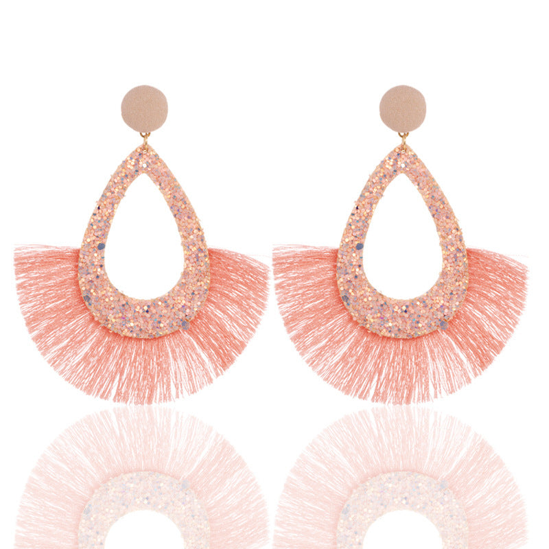 Wholesale Exaggerated Tassel Geometric Water Drop Hollow Diamond Earrings