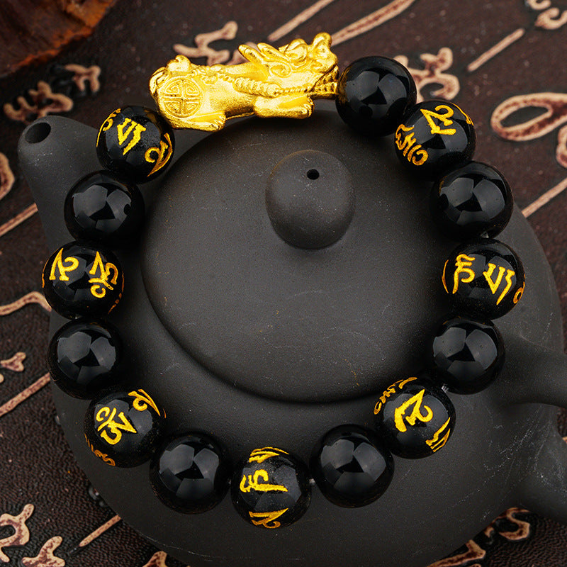 Wholesale Male 12mm Obsidian Brave Troops Copper Bracelet