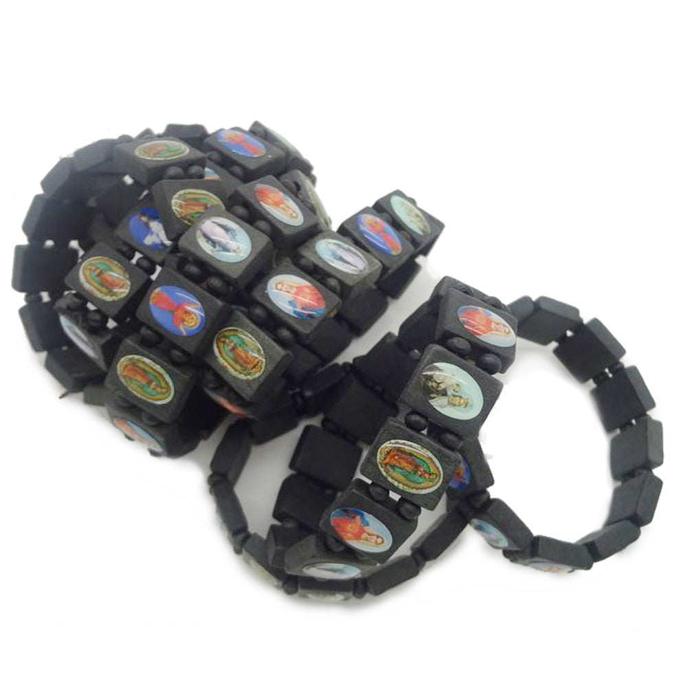 Wholesale Stickers Wooden Pieces Dripping Oil Elastic Bracelet Rosary Beads Bracelet