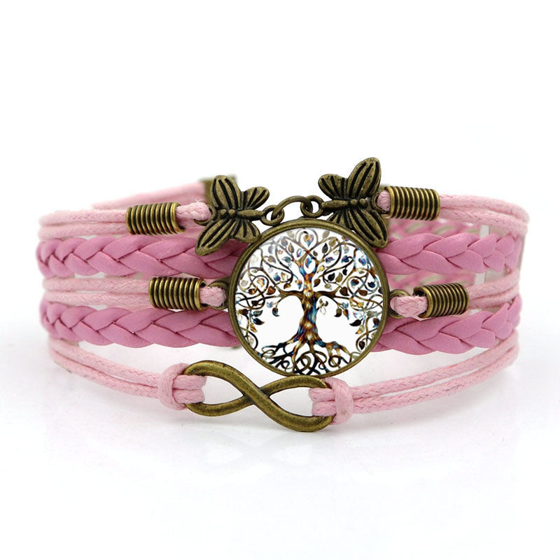 Wholesale Tree Of Life Time Gemstone Hand Woven Glass Alloy Bracelet