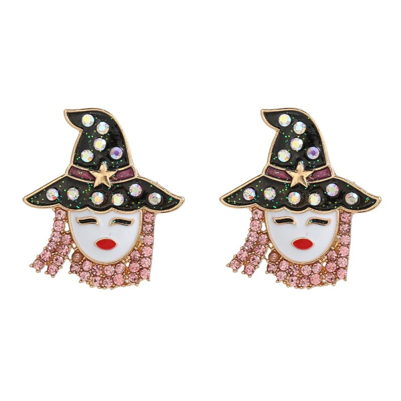 Wholesale Oil Dripping Diamond Hat Earrings