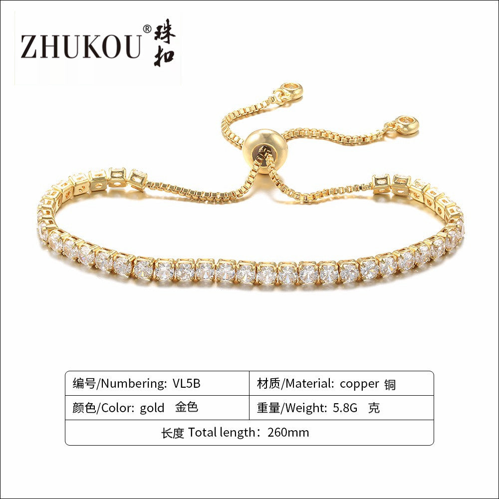 Wholesale Adjustable Pull-out Bracelet Zirconia Bracelet Thickened Plated Real