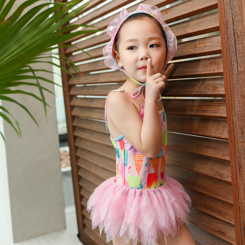 Vestido de gasa para niños al por mayor Siamese Lindo helado de helado Swimwear
