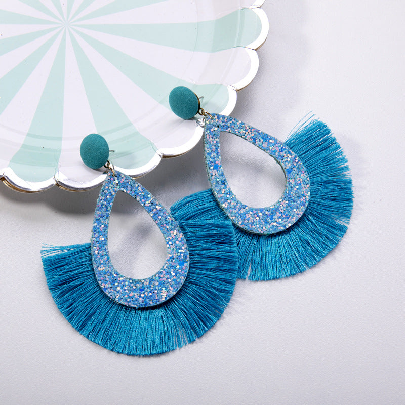 Wholesale Exaggerated Tassel Geometric Water Drop Hollow Diamond Earrings