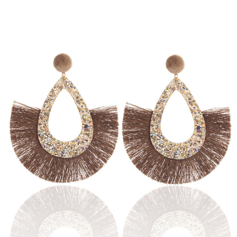 Wholesale Exaggerated Tassel Geometric Water Drop Hollow Diamond Earrings