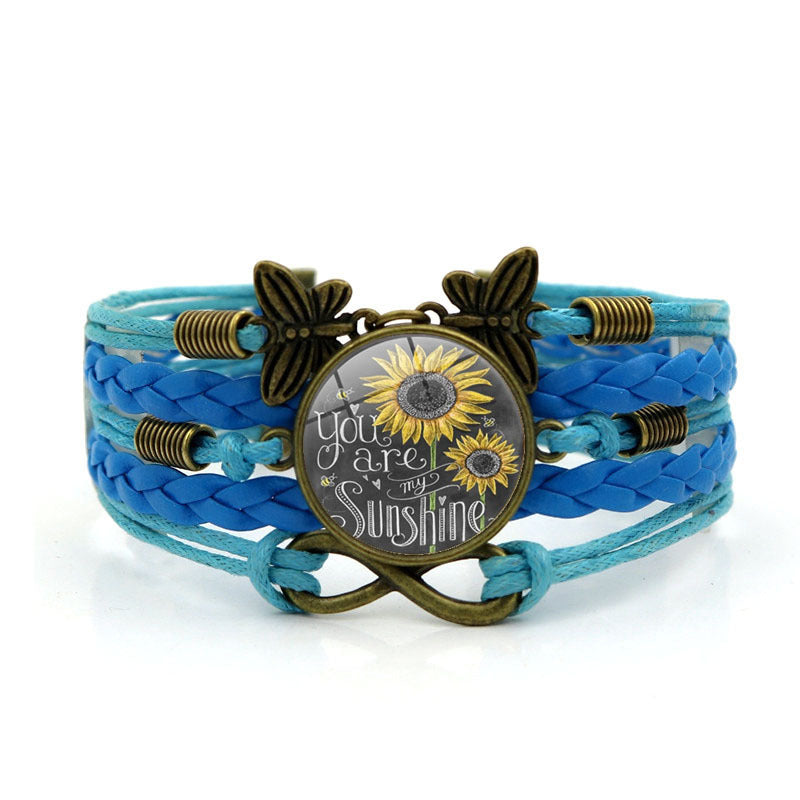 Wholesale You Are My Sunshine Quotes Time Gemstones Vintage Butterfly 8 Character Combo Alloy Bracelet
