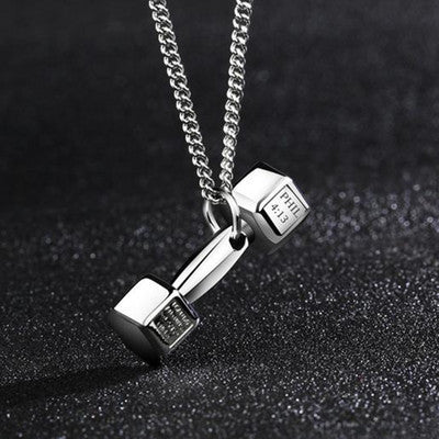 Wholesale Fitness barbell dumbbell men's necklace domineering clavicle chain