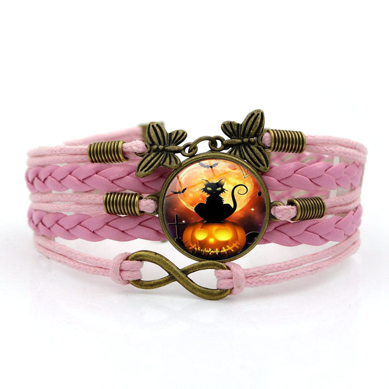 Wholesale of New Halloween Black Cat Time Gemstone Butterfly 8-character Alloy Bracelet