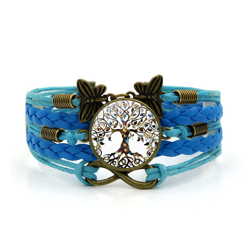 Wholesale Tree Of Life Time Gemstone Hand Woven Glass Alloy Bracelet