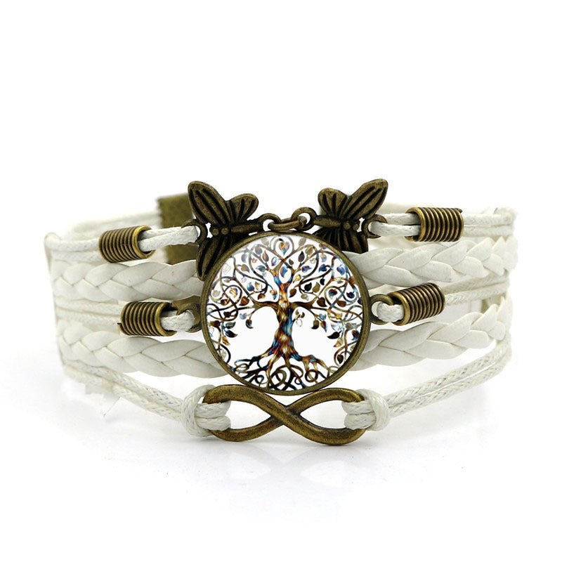 Wholesale Tree Of Life Time Gemstone Hand Woven Glass Alloy Bracelet
