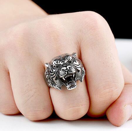 Wholesale Open tiger head men's vintage ring