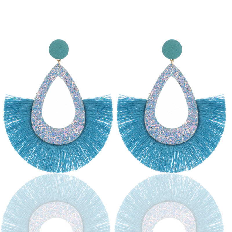 Wholesale Exaggerated Tassel Geometric Water Drop Hollow Diamond Earrings