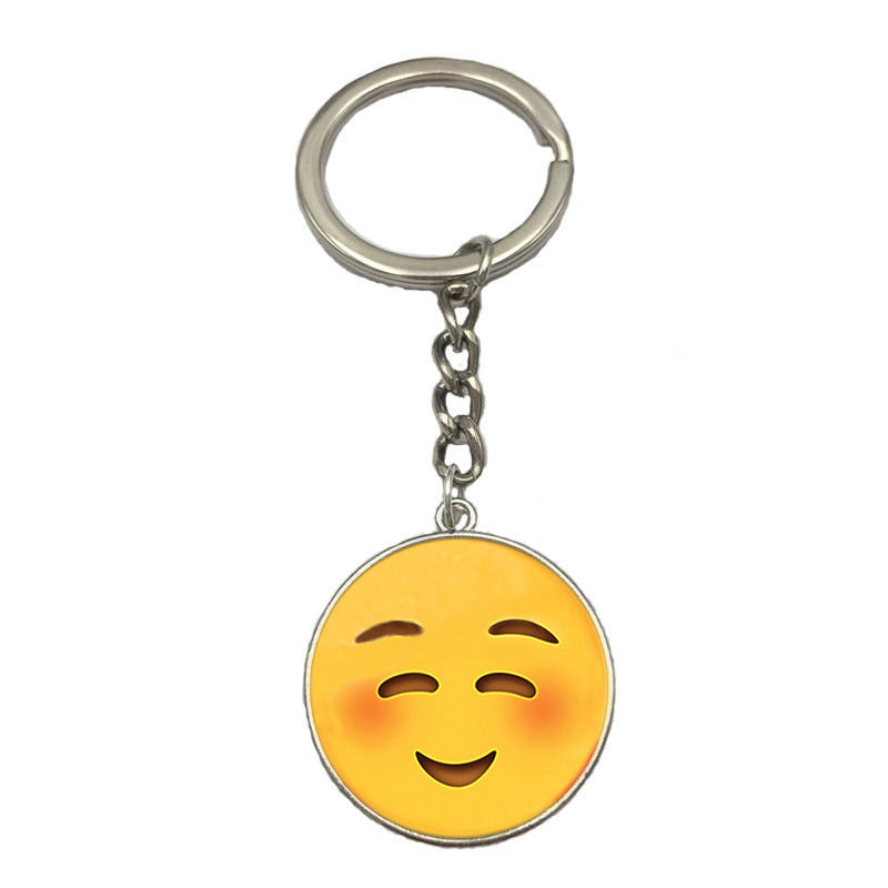 Wholesale Emoji Smiling Face 25MM Time Gemstone Alloy Keychain