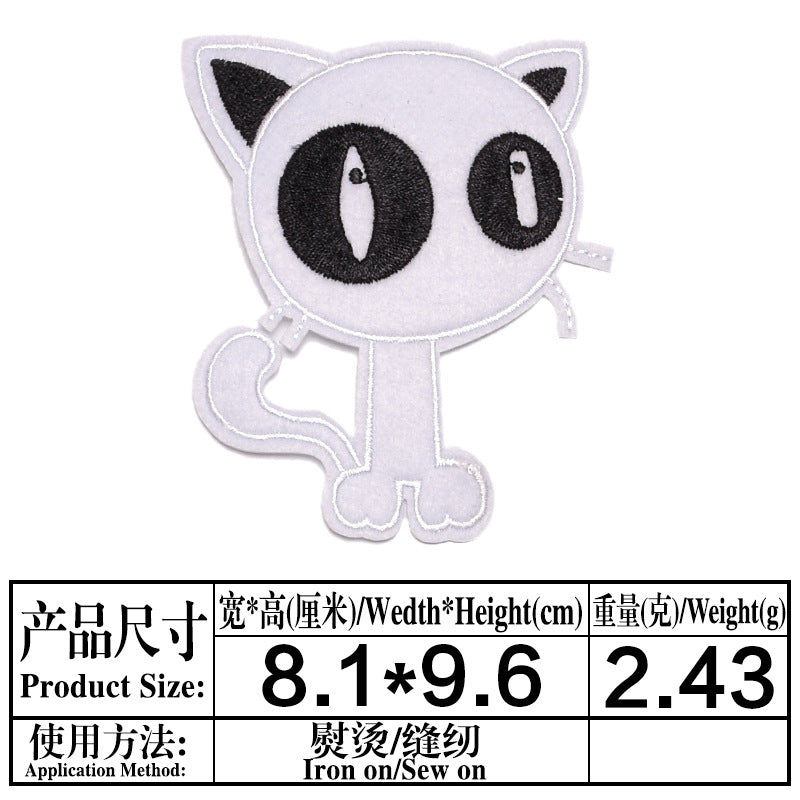 Wholesale Chic Cartoon Cat Embroidered Patches Iron On Appliques For Kids Clothing