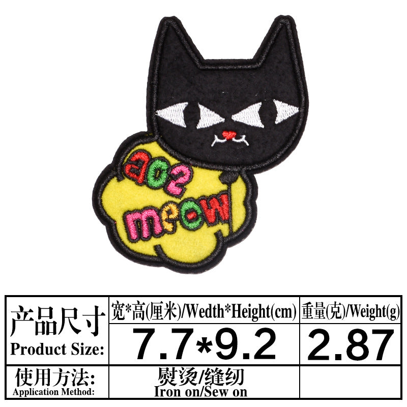 Wholesale Chic Cartoon Cat Embroidered Patches Iron On Appliques For Kids Clothing