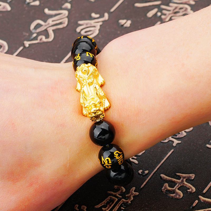 Wholesale Male 12mm Obsidian Brave Troops Copper Bracelet