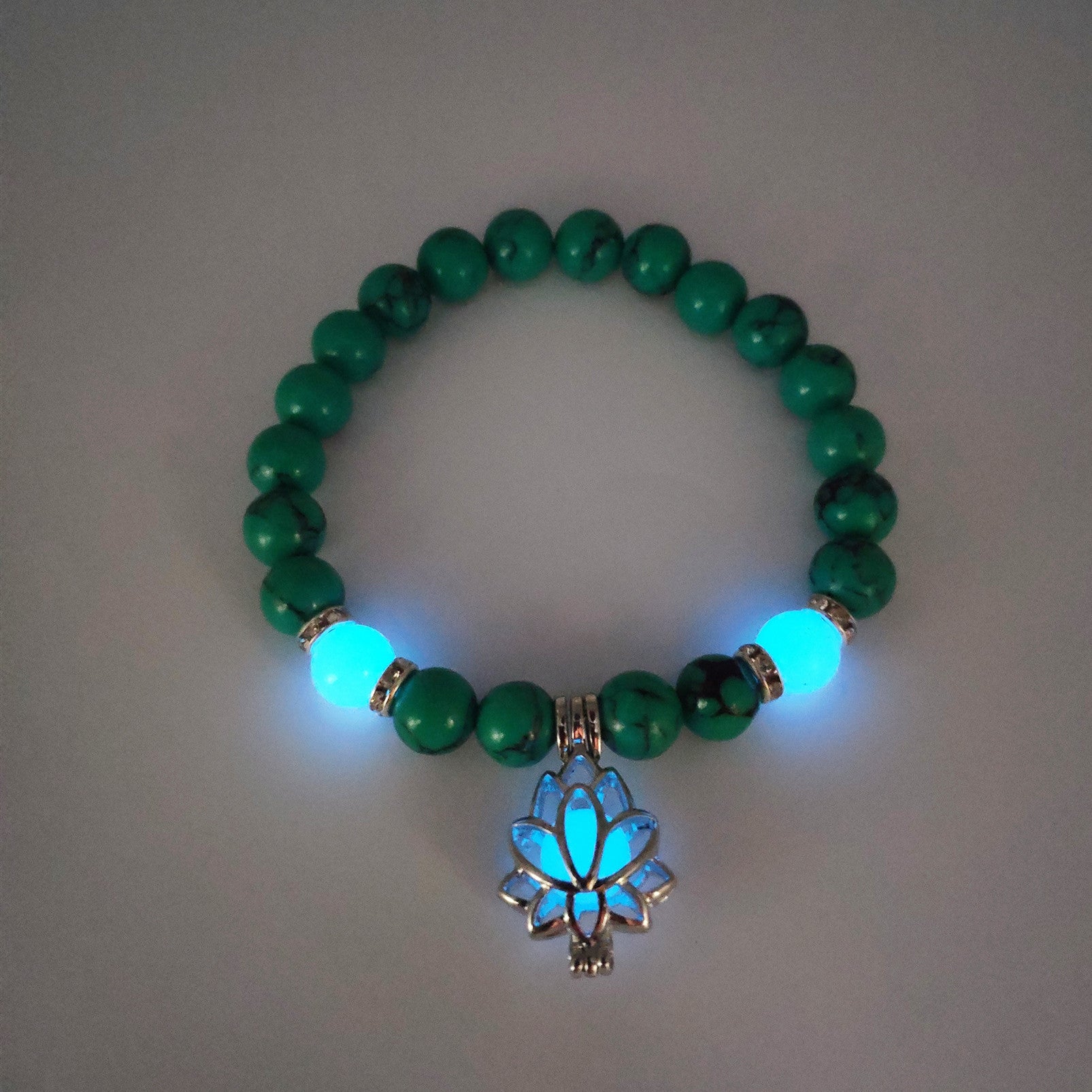 Wholesale Turquoise Luminous Lotus Sanskrit Beaded Bracelet