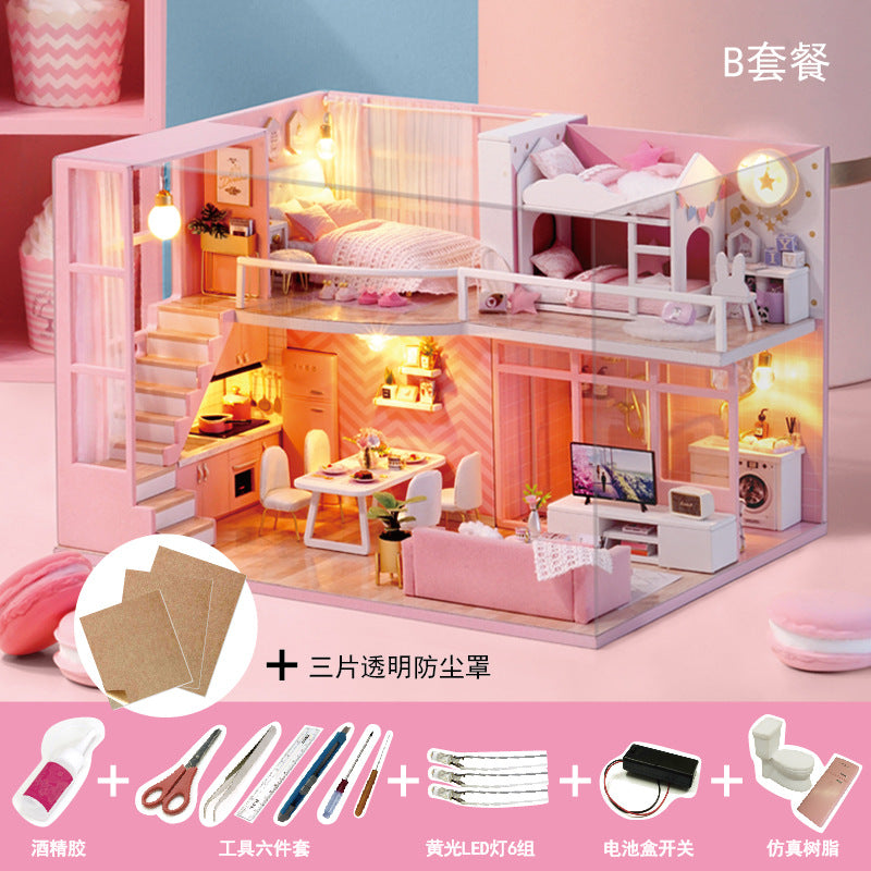 Wholesale fun DIY cabin model wooden hand-assembled toy villa house