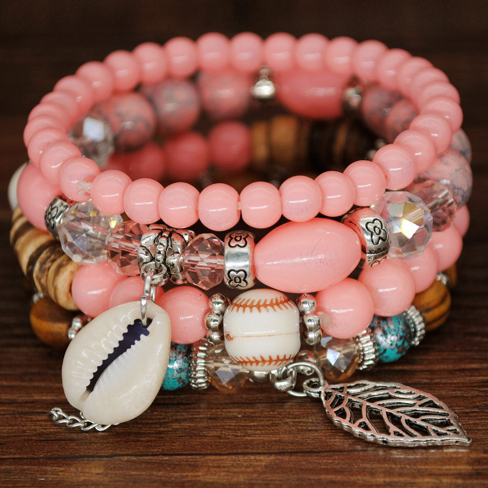 Wholesale Color Matching Shell Elastic Cord Multi Layer Beaded Bracelet