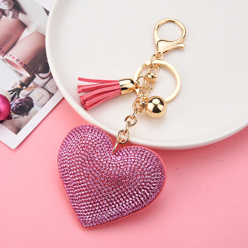 Wholesale Creative Heart-Shaped Diamond-Encrusted Bag Keychain