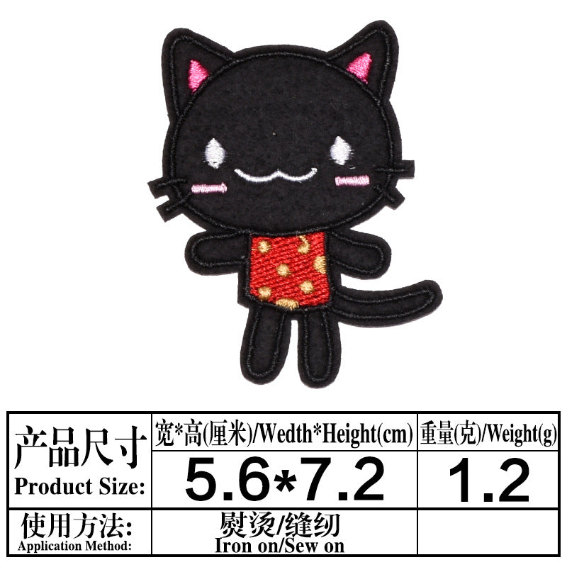 Wholesale Chic Cartoon Cat Embroidered Patches Iron On Appliques For Kids Clothing